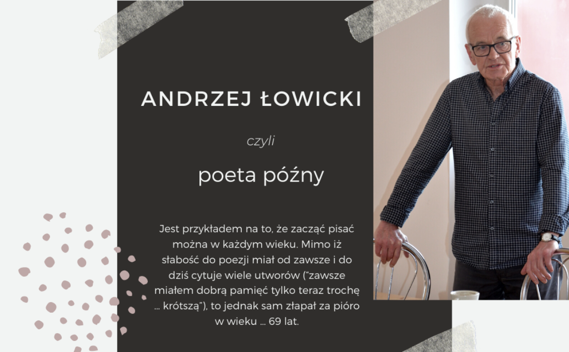 Na obrazku znjaduje się mężczyzna oraz informacje o tym, jak został poeta