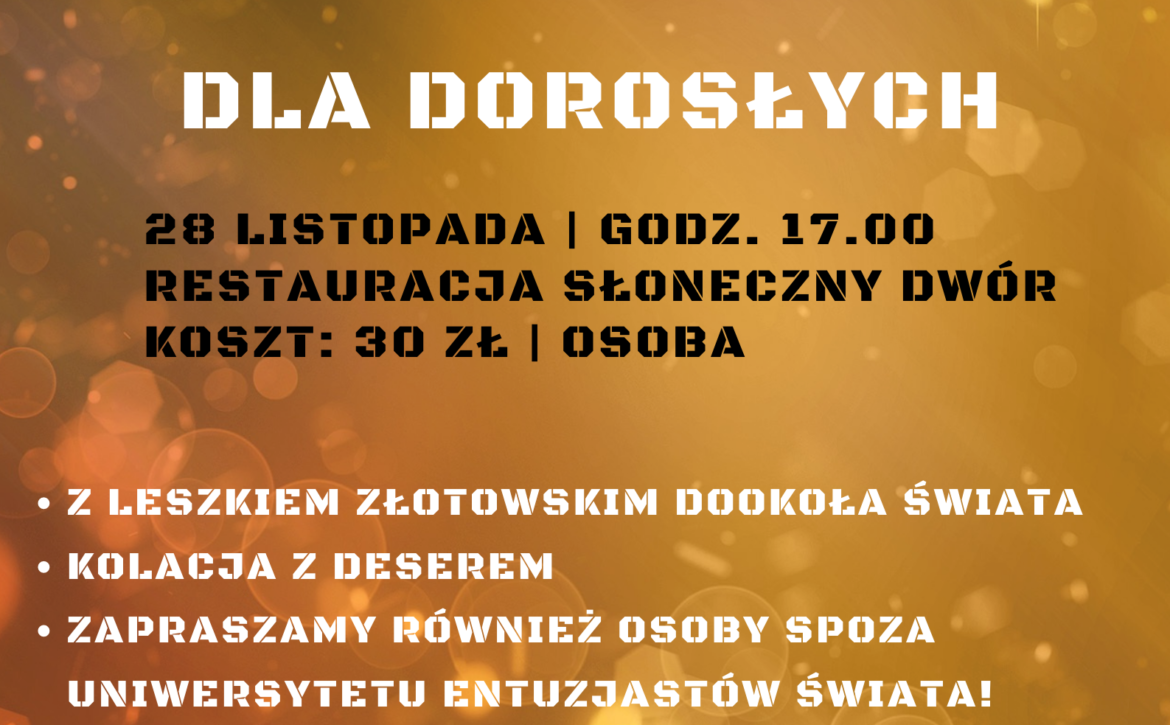 Na obrazku znajdują się informacje dotyczące imprezy andrzejkowej zorganizowanej dla dorosłych na kolorowym tle