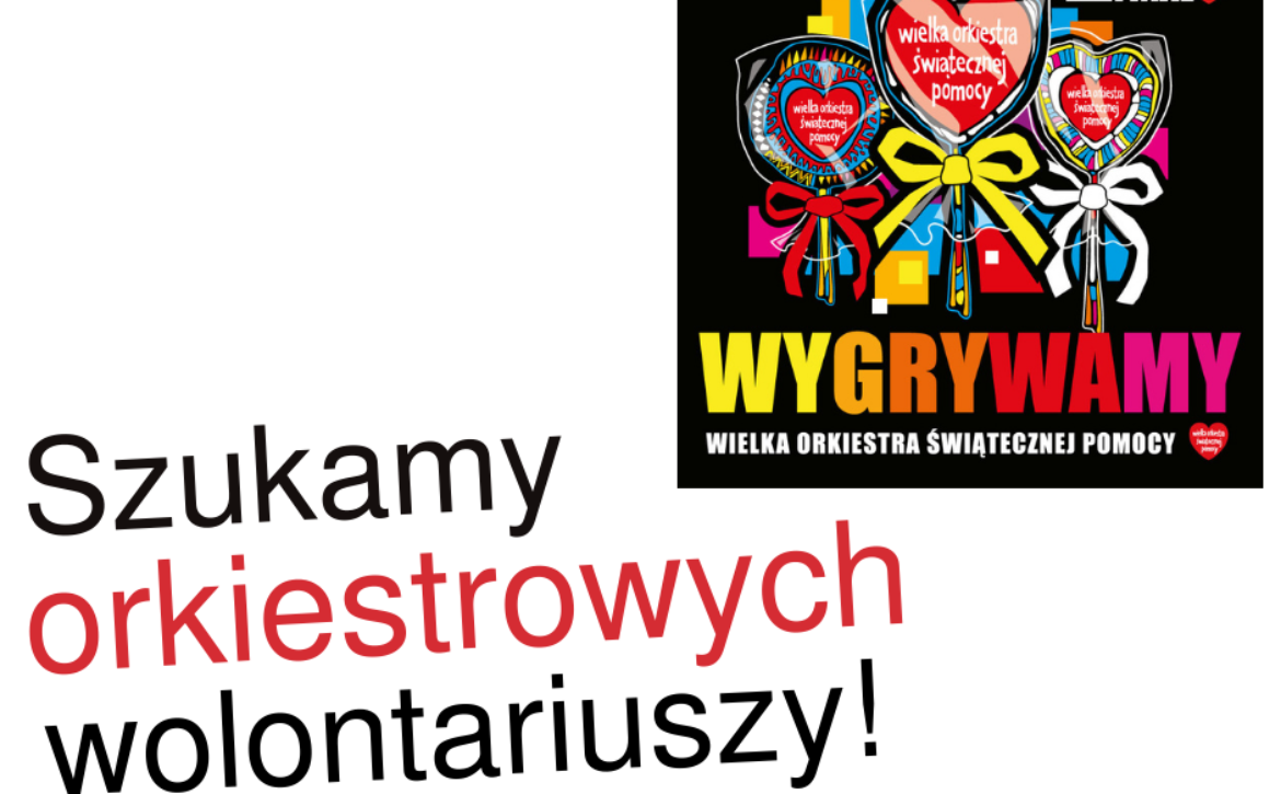 Na obrazku jest logo WOŚP i informacja o naborze na wolontariuszy