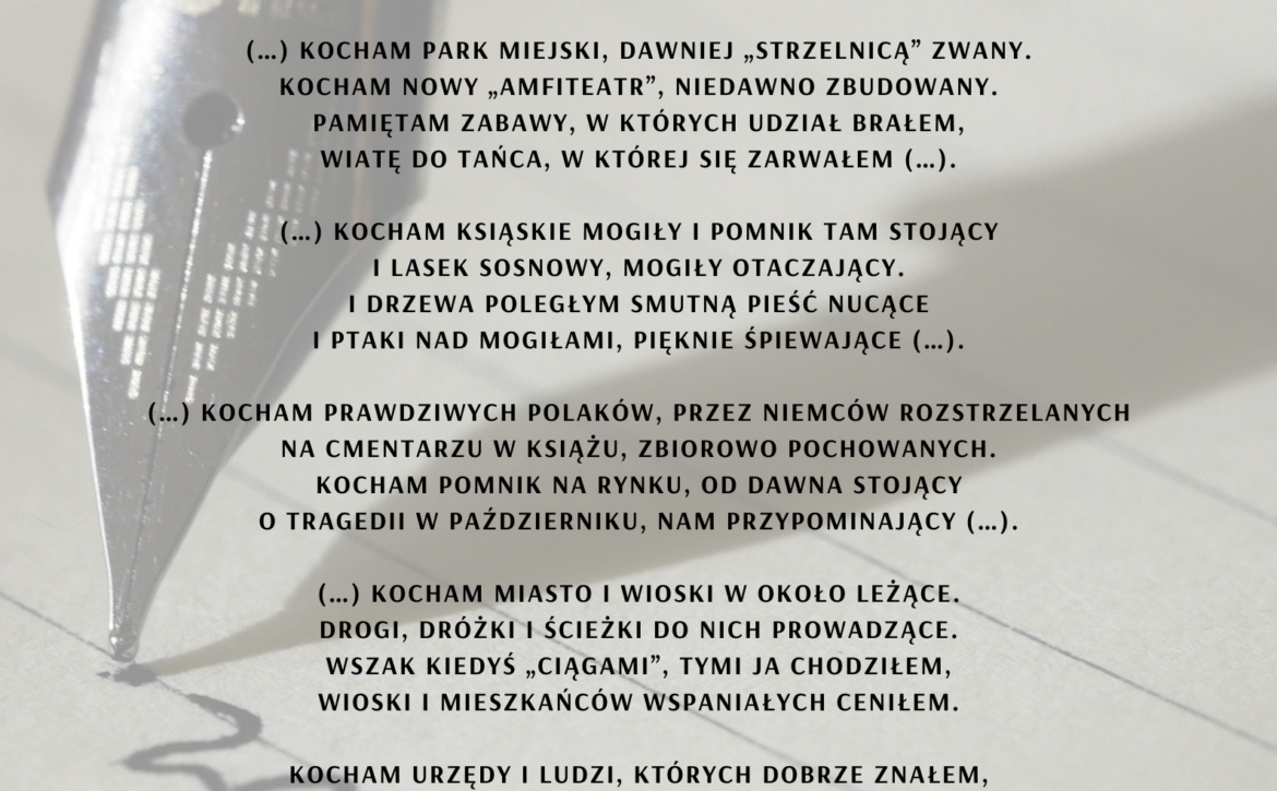 Na obrazku znajduje się fragment wiersza Teodora Tomczyka