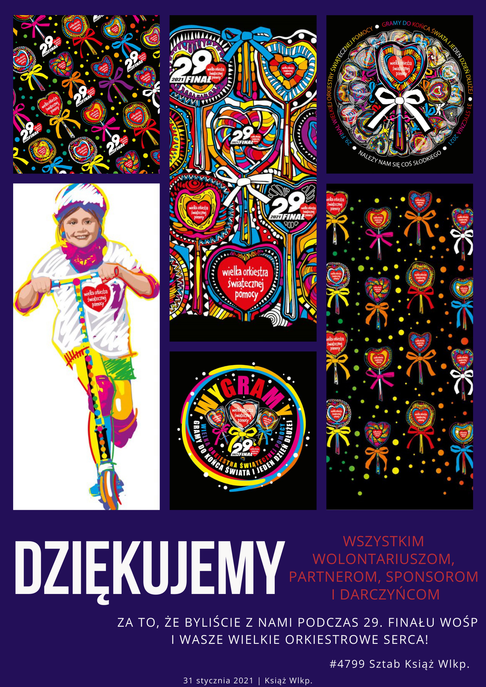 Na obrazku znajdują się logotypy WOŚP i podziękowania