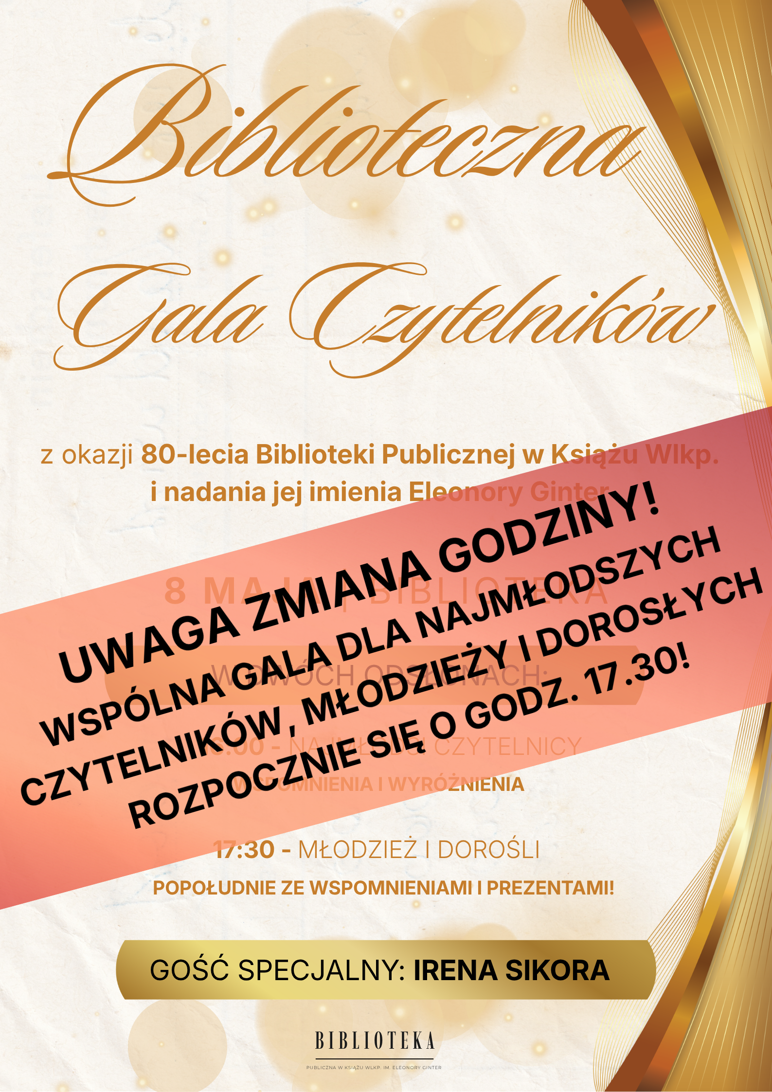 Uwaga zmiana godziny Bibliotecznej Gali Czytelników!