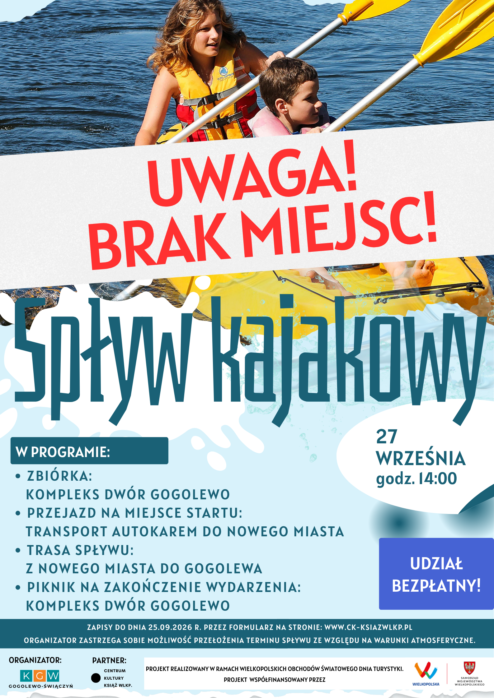 spływ kajakowy 2026 brak miejsc